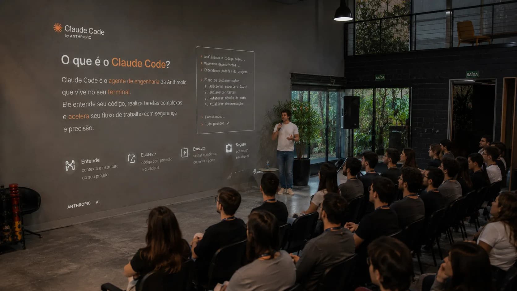 Luis Roquette, da CF Gauss, conduzindo formação presencial sobre inteligência artificial